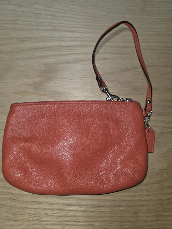 Coach Coral Orange Pebble Leather Wristlet with Turnlock - Picture 2 of 3